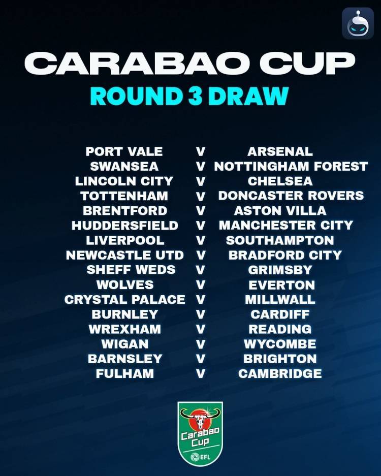英格兰联赛杯第三轮抽签结果揭晓,利物浦将对阵南安普顿